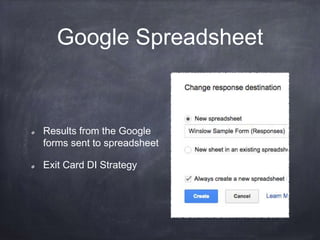 Google Spreadsheet
Results from the Google
forms sent to spreadsheet
Exit Card DI Strategy
 