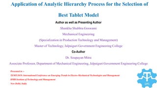 Application of Analytic Hierarchy Process for the Selection of Best ...