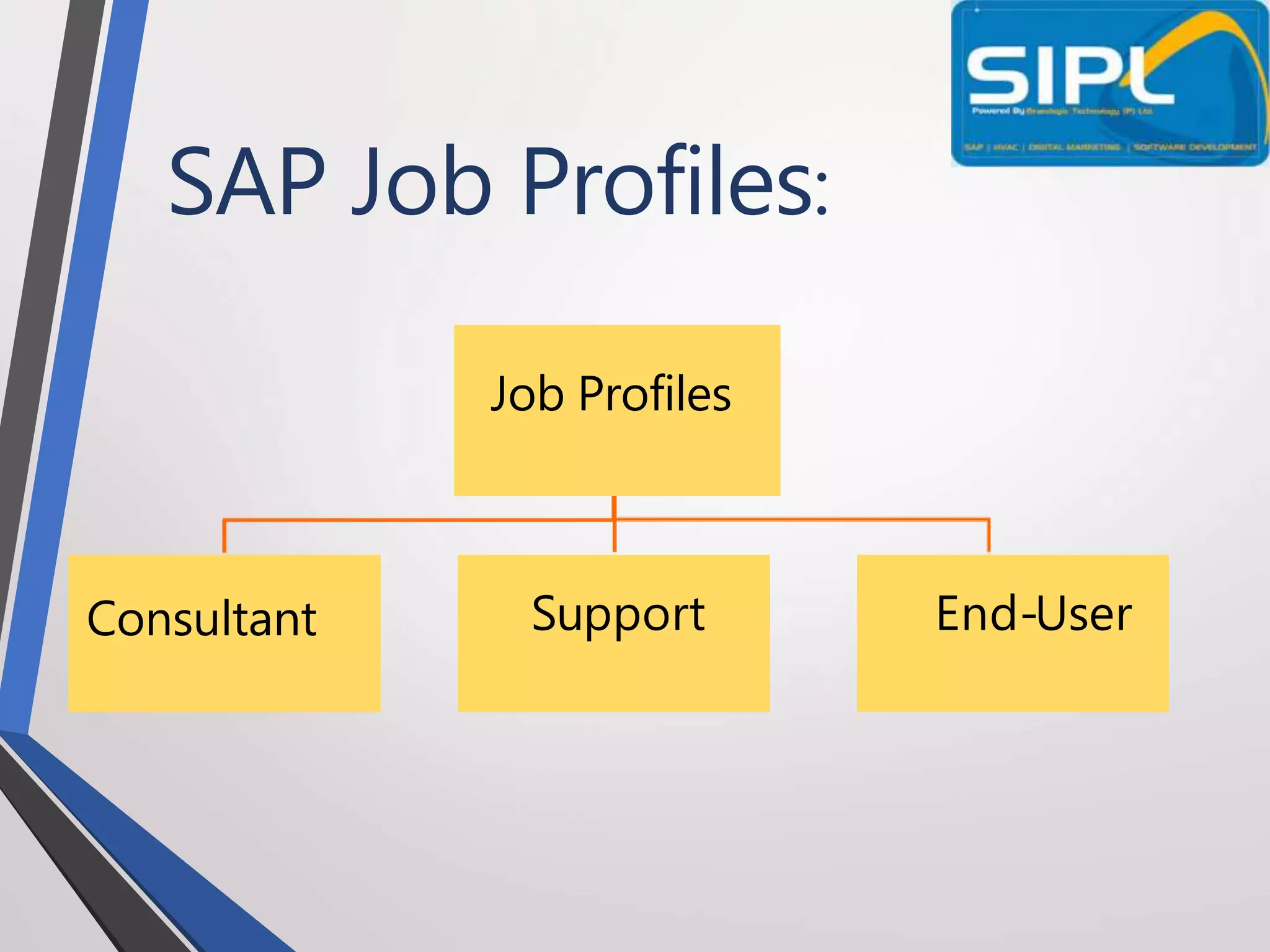 SAP Job Profiles:
Job Profiles
Consultant Support End-User
 