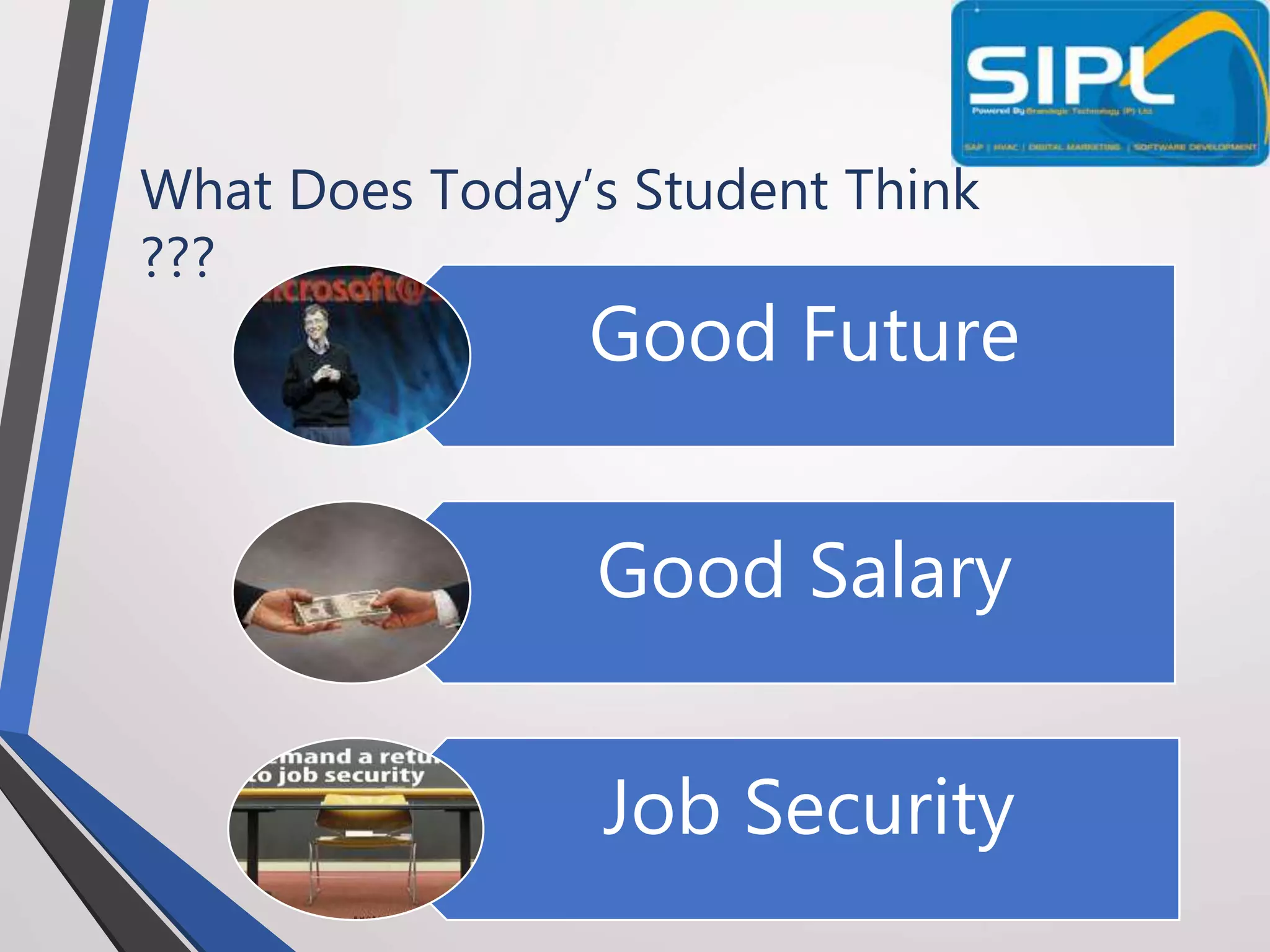 What Does Today’s Student Think
???
Good Future
Good Salary
Job Security
 