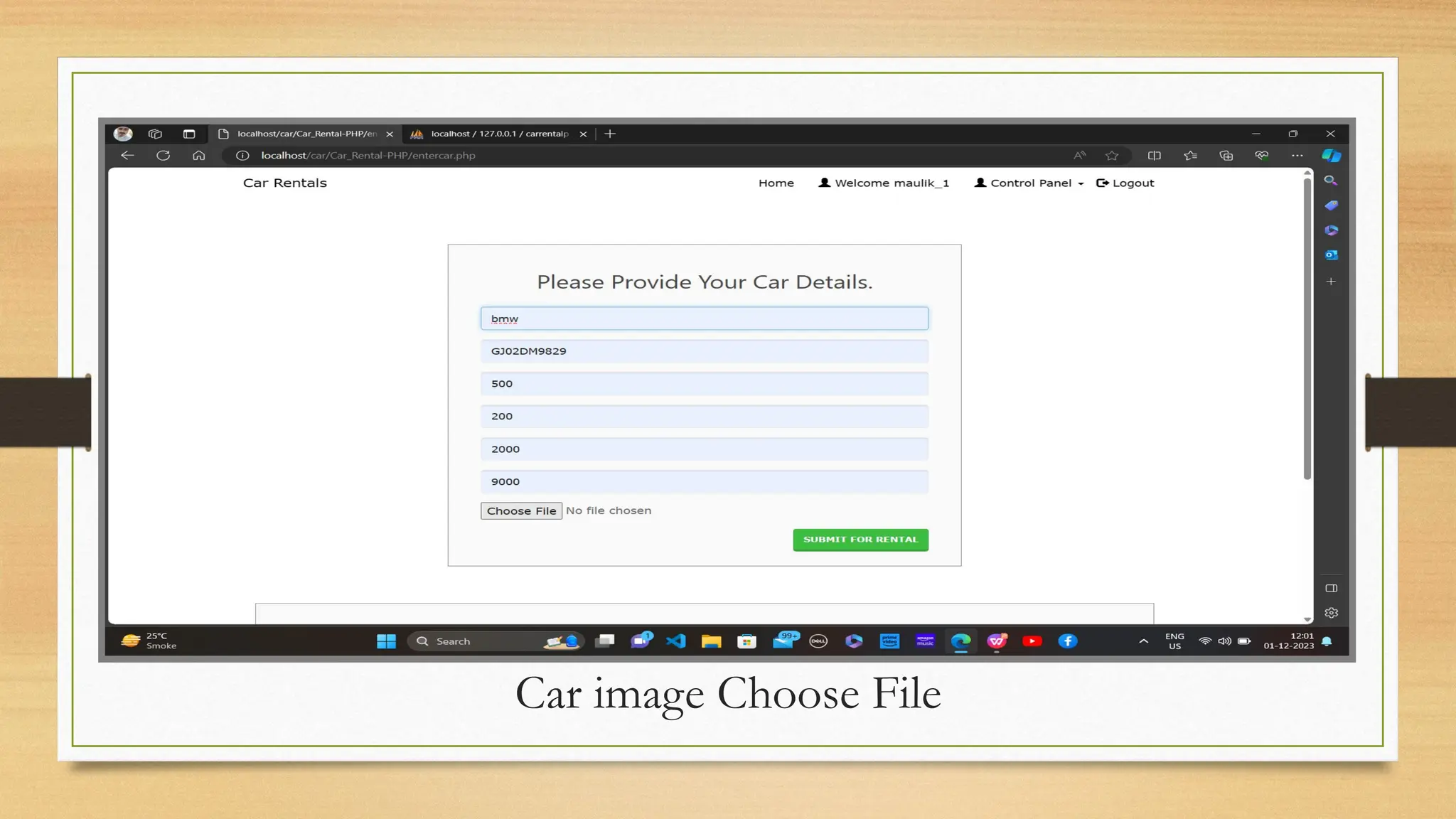 Car image Choose File
 