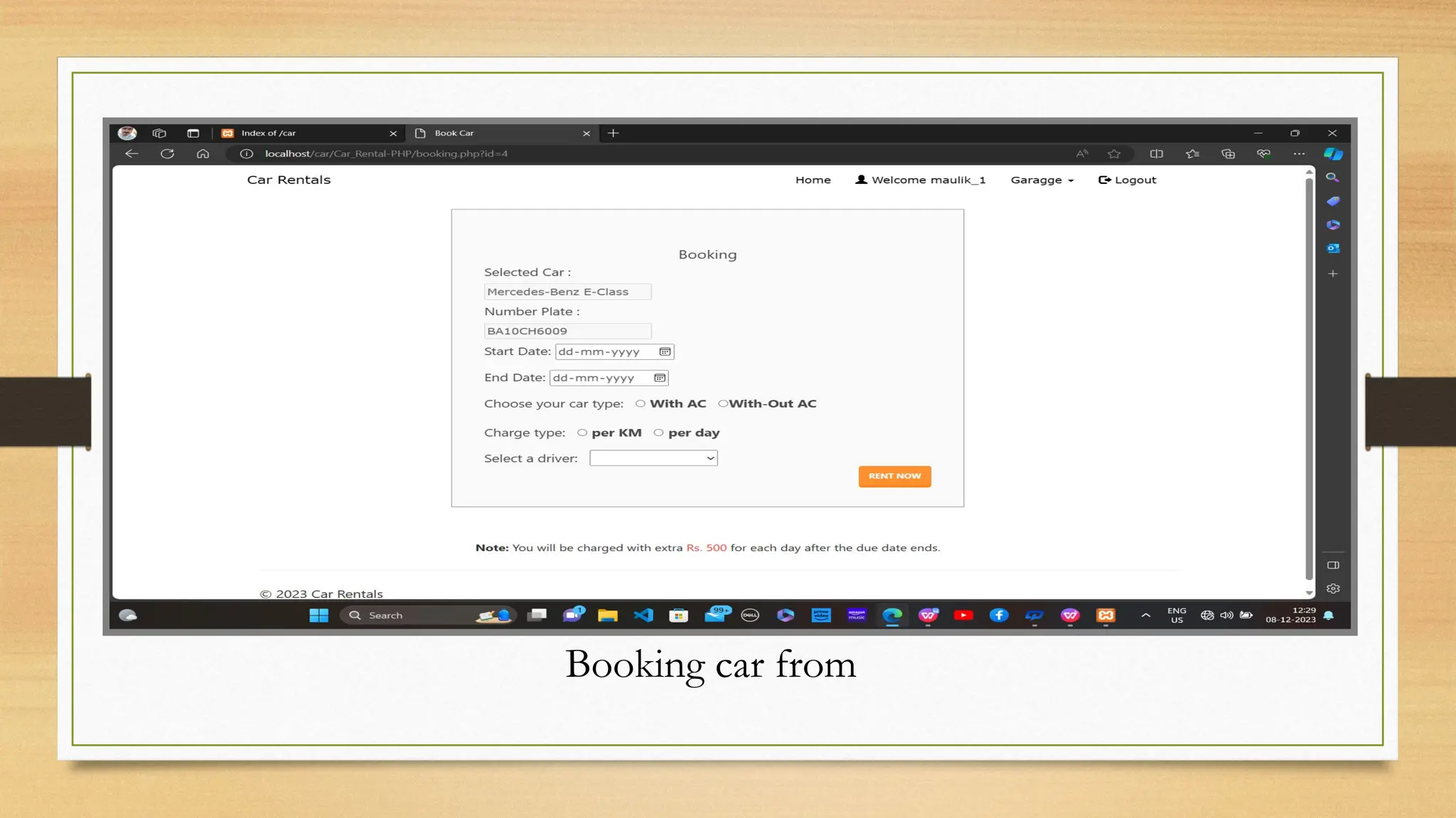 Booking car from
 