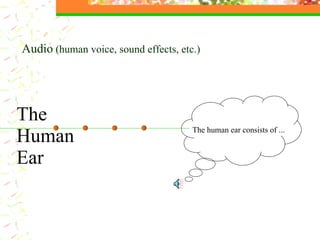 The  Human Ear Audio  (human voice, sound effects, etc.) The human ear consists of ... 