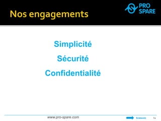 Simplicité 
Sécurité 
Confidentialité 
www.pro-spare.com 14 
SOMMAIRE 
 