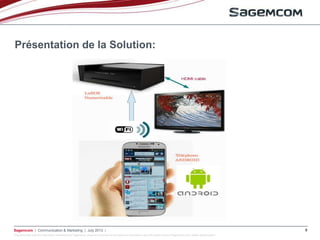 This document and the information contained are Sagemcom property and shall not be copied or disclosed to any third party without Sagemcom prior written authorization
Sagemcom | Communication & Marketing | July 2013 | 9
Présentation de la Solution:
 