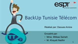 Réalisé par: Daoues Amine
Encadré par:
• Mme. Mtibaa Sameh
• M. Khayati Nadhir
1
BackUp Tunisie Télécom
 