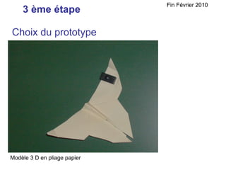 Choix du prototype 3 ème étape Fin Février 2010 Modèle 3 D en pliage papier 