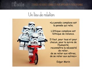 Un lieu de relation
l’École 2espaces-ressourcesconnectéspourapprendre&faireensemble
 