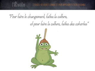 l’École 2espaces-ressourcesconnectéspourapprendre&faireensemble
"Pour faire le changement, faites la culture,
et pour faire la culture, faites des cohortes"
	
 