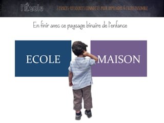 ECOLE	 MAISON	
En finir avec ce paysage binaire de l’enfance
l’École 2espaces-ressourcesconnectéspourapprendre&faireensemble
 