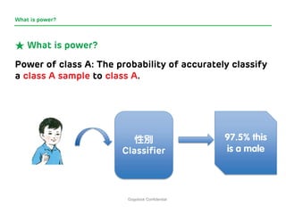 Gogolook Confidential 
What is power? 
★What is power? 
Power of class A: The probability of accurately classify a class A...