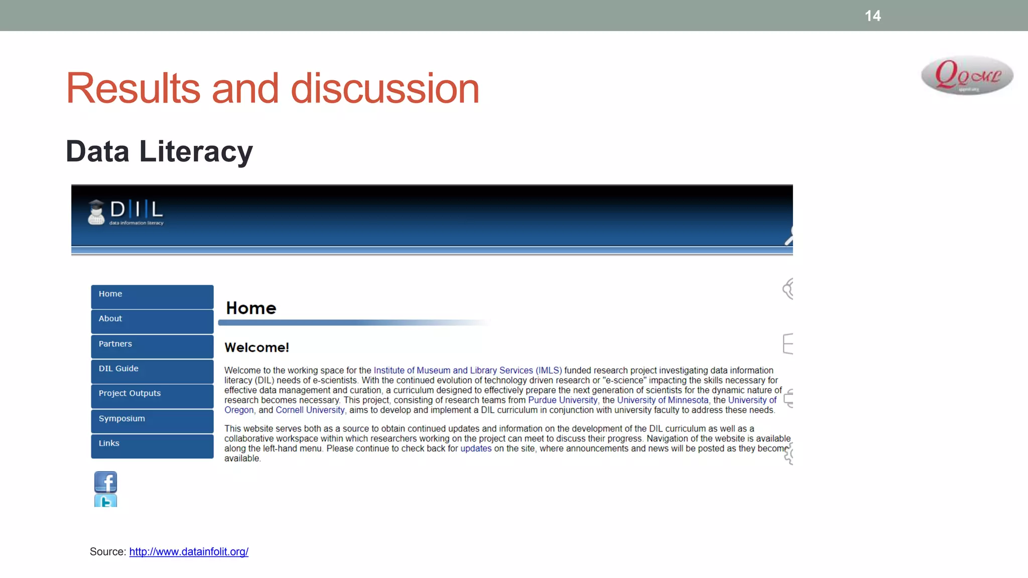 14
Source: http://www.datainfolit.org/
Results and discussion
Data Literacy
 