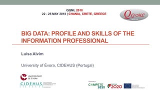 BIG DATA: PROFILE AND SKILLS OF THE
INFORMATION PROFESSIONAL
Luísa Alvim
University of Évora, CIDEHUS (Portugal)
QQML 2018
22 - 25 MAY 2018 | CHANIA, CRETE, GREECE
 