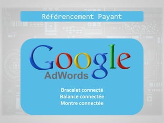 Bracelet connecté
Balance connectée
Montre connectée
Référencement Payant
 