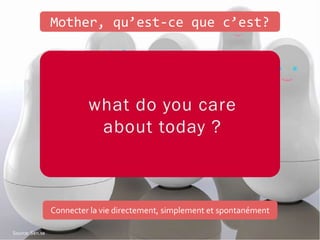Connecter la vie directement, simplement et spontanément
Mother, qu’est-ce que c’est?
Source: Sen.se
 