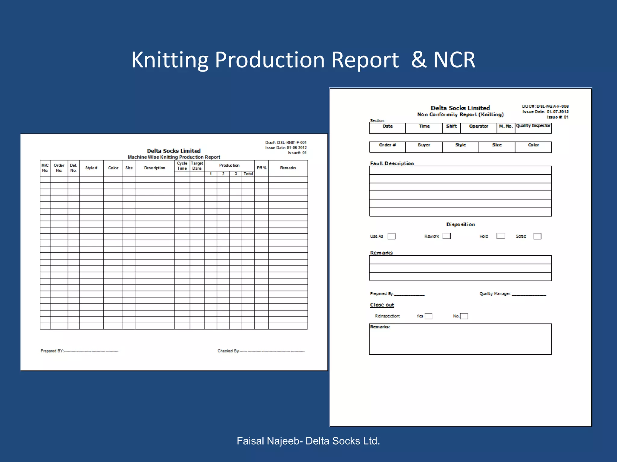 Knitting Production Report & NCR




         Faisal Najeeb- Delta Socks Ltd.
 