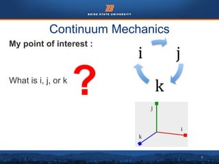3
Continuum Mechanics
My point of interest :
What is i, j, or k
 