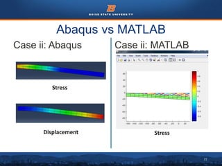 21
Abaqus vs MATLAB
Case ii: Abaqus Case ii: MATLAB
Stress
Displacement Stress
 