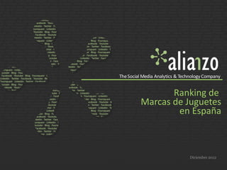 The Social Media Analytics & Technology Company


                Ranking de
         Marcas de Juguetes
                 en España



                                Diciembre 2012
 