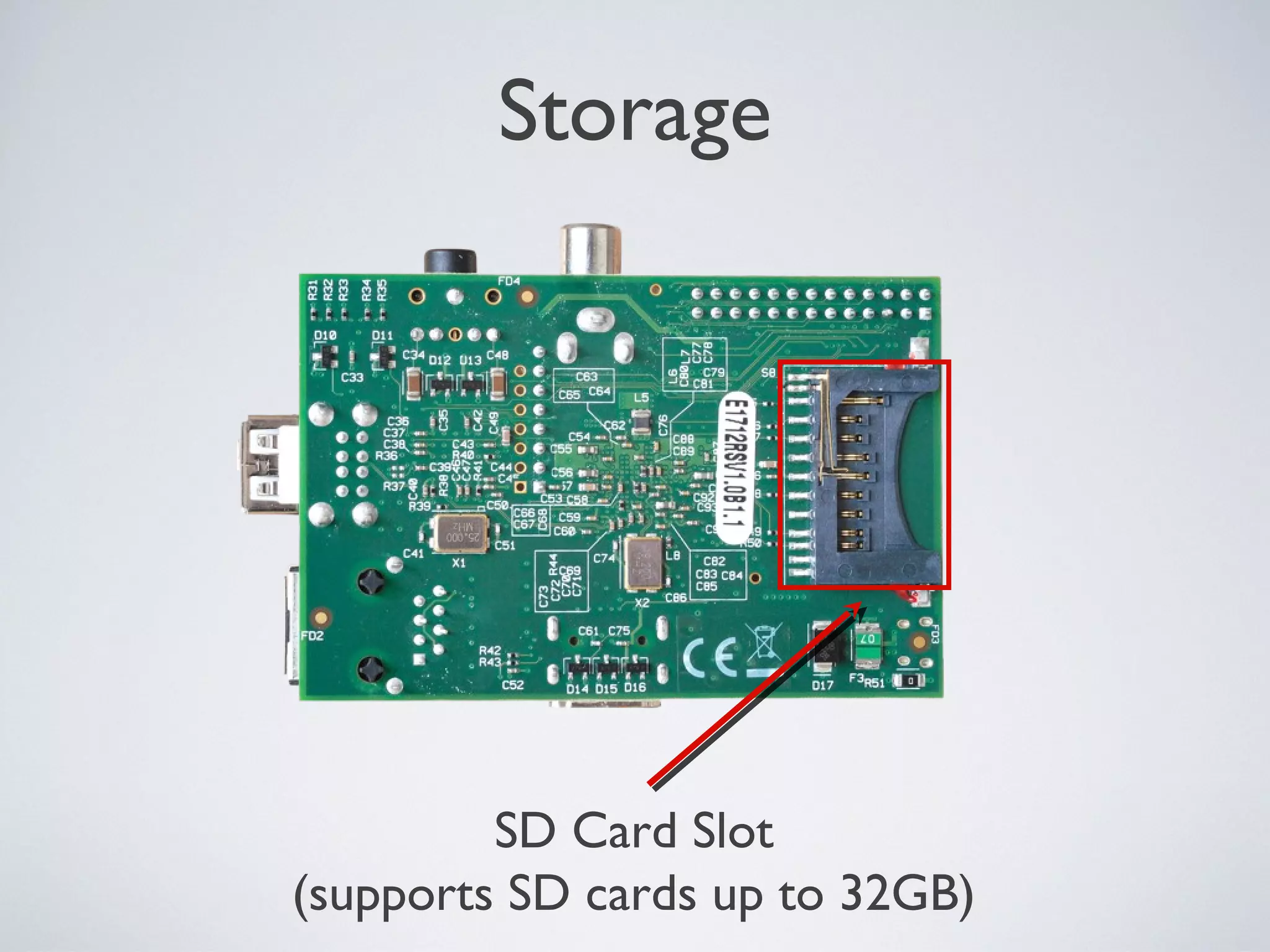 Storage
SD Card Slot
(supports SD cards up to 32GB)
 