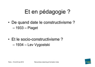 Et en pédagogie ?De quand date le constructivisme ?1933 – PiagetEt le socio-constructivisme ?1934 – Lev Vygostski