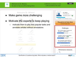 Gamification of crowdsourcing tasks: What motivates a medical expert?
● Make game more challenging
● Motivate the experts ...