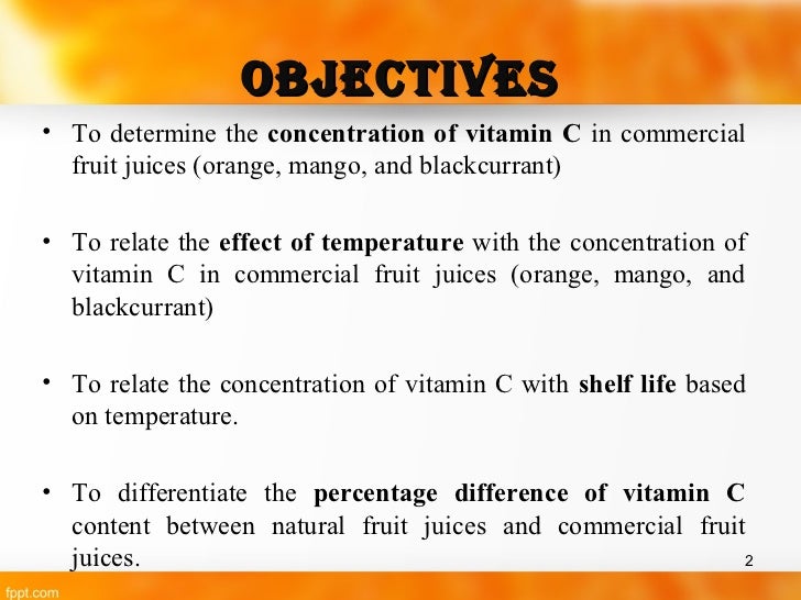 analysis vitamin c in commercial fruit juice