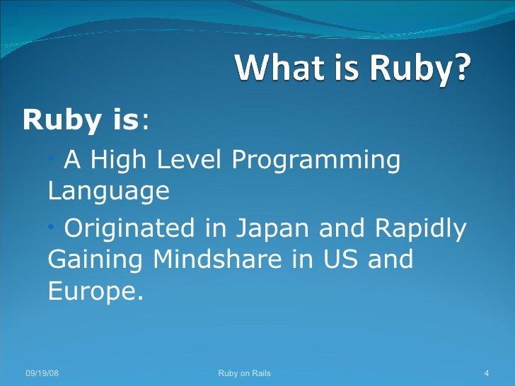 ruby on rails presentation Ppt ruby on rails (cs564 presentation) powerpoint presentation.