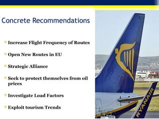 Concrete Recommendations
Increase Flight Frequency of Routes
Open New Routes in EU
Strategic Alliance
Seek to protect themselves from oil
prices

Investigate Load Factors
Exploit tourism Trends

 