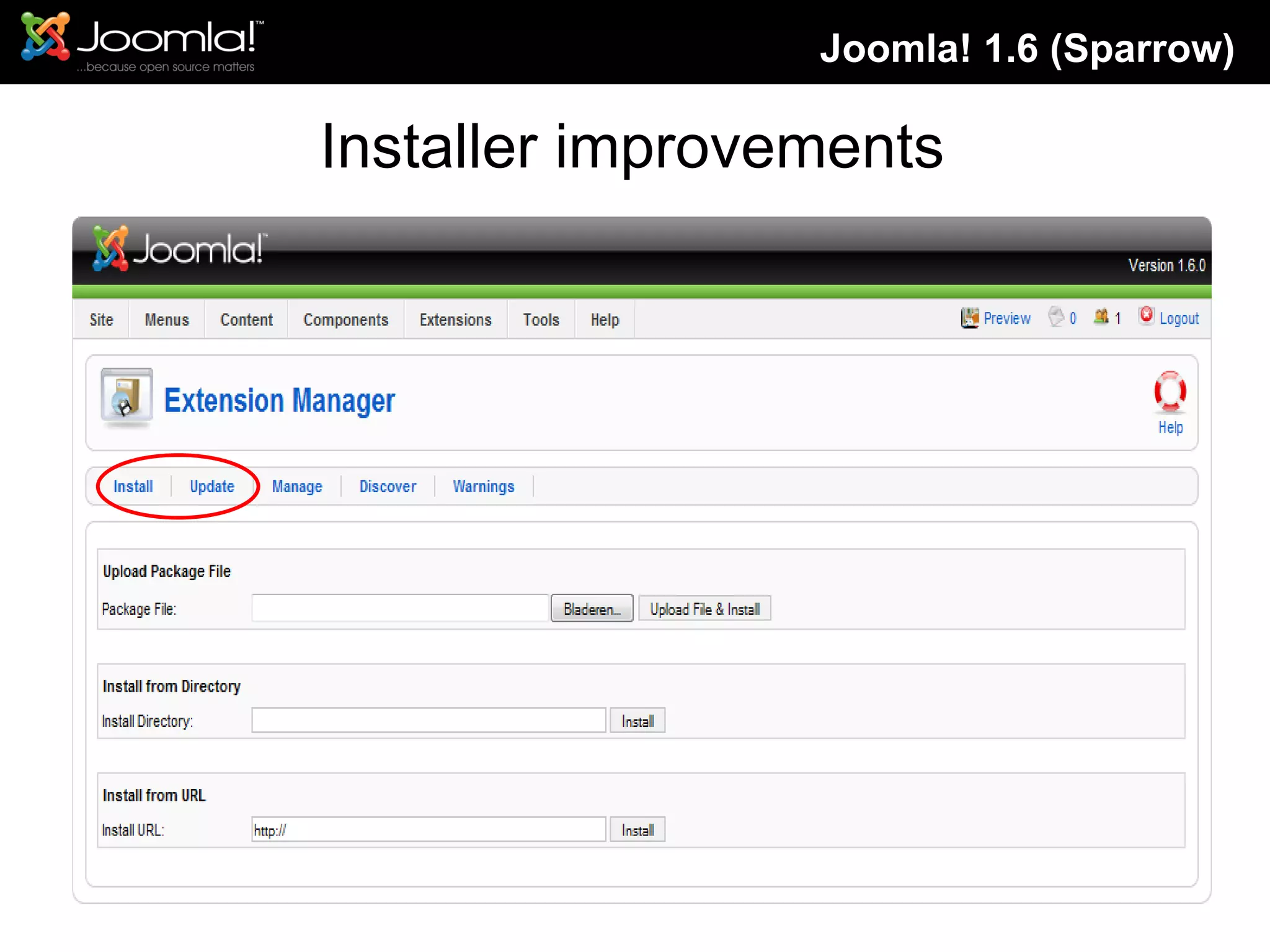 Installer improvements Joomla! 1.6 (Sparrow) 