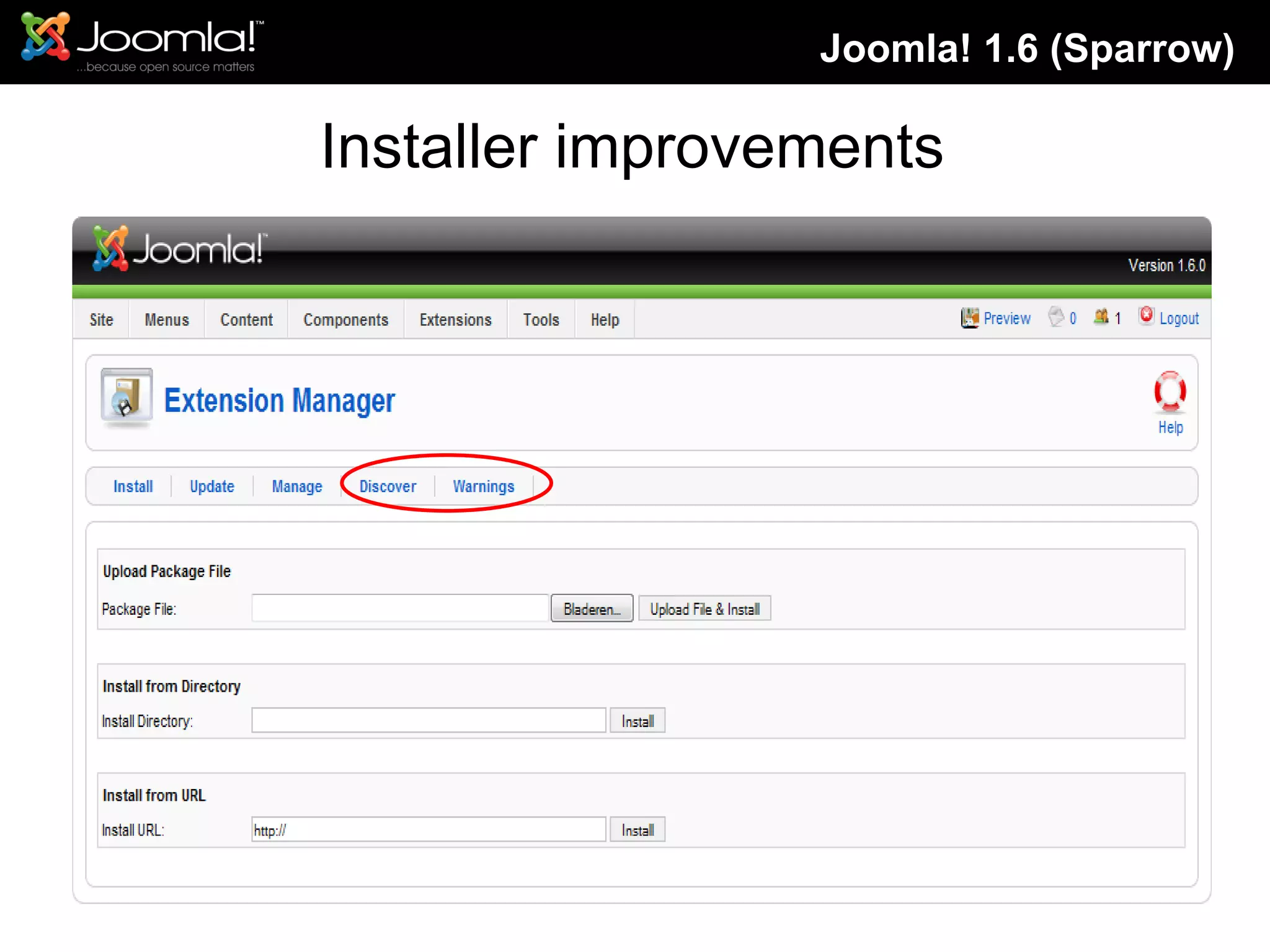 Installer improvements Joomla! 1.6 (Sparrow) 