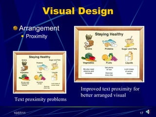 Visual Design Arrangement Proximity Text proximity problems Improved text proximity for better arranged visual 