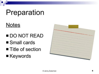 Preparation Notes DO NOT READ Small cards Title of section Keywords 