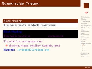 X The stared versions are available in mathtools
with extra alignment option
v Example: 08-4-matrices.tex
39 / 60
:
 