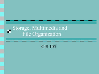Storage, Multimedia and File Organization CIS 105 