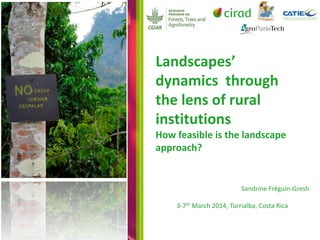 Landscapes’
dynamics through
the lens of rural
institutions
How feasible is the landscape
approach?
Sandrine Fréguin-Gresh
3-7th March 2014, Turrialba, Costa Rica
 
