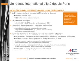 Un réseau international piloté depuis Paris <ul><li>NOTRE PARTENAIRE PRIVILEGIE : JARDINE LLOYD THOMPSON (JLT)  </li></ul>...