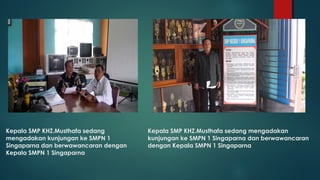 Kepala SMP KHZ.Musthafa sedang
mengadakan kunjungan ke SMPN 1
Singaparna dan berwawancaran dengan
Kepala SMPN 1 Singaparna
Kepala SMP KHZ.Musthafa sedang mengadakan
kunjungan ke SMPN 1 Singaparna dan berwawancaran
dengan Kepala SMPN 1 Singaparna
 