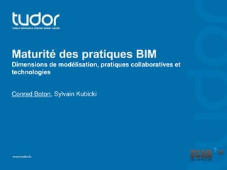 Maturité des pratiques BIM
Dimensions de modélisation, pratiques collaboratives et
technologies
Conrad Boton, Sylvain Kubicki
 