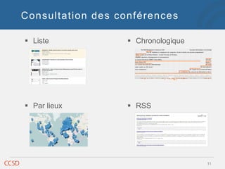 Consultation des conférences
 Liste
 Par lieux
11
 Chronologique
 RSS
 