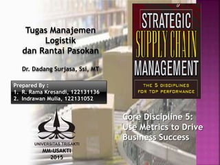 Tugas Manajemen
Logistik
dan Rantai Pasokan
Dr. Dadang Surjasa, Ssi, MT
Core Discipline 5:
Use Metrics to Drive
Business Success
Prepared By :
1. R. Rama Kresandi, 122131136
2. Indrawan Mulia, 122131052
MM-USAKTI
2015
 