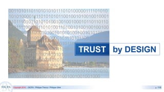 Copyright 2018 – SICPA - Philippe Thevoz / Philippe Gillet p. 118
TRUST by DESIGN
0011010110110101010111010100000111101010
1010100001111010101011001001010010010001
0101110101101010100100100100010110110110
1001111001001101010011010010100100100100
100010010101010100101010100100101010010
0101001001001001000010111010110010101010
1010100101001001010001011110101010100101
0101010101010100100110101101101010101110
1010000011110101010101000011110101010110
0100101001001000101011101011010101001001
0010001011011011010011110010011010100110
100101001001001001000100101010101001010
101001001010100100101001001001001000
 