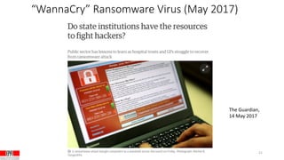 21
The Guardian,
14 May 2017
“WannaCry” Ransomware Virus (May 2017)
 