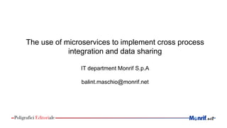 The use of microservices to implement cross process
integration and data sharing
IT department Monrif S.p.A
balint.maschio@monrif.net
 