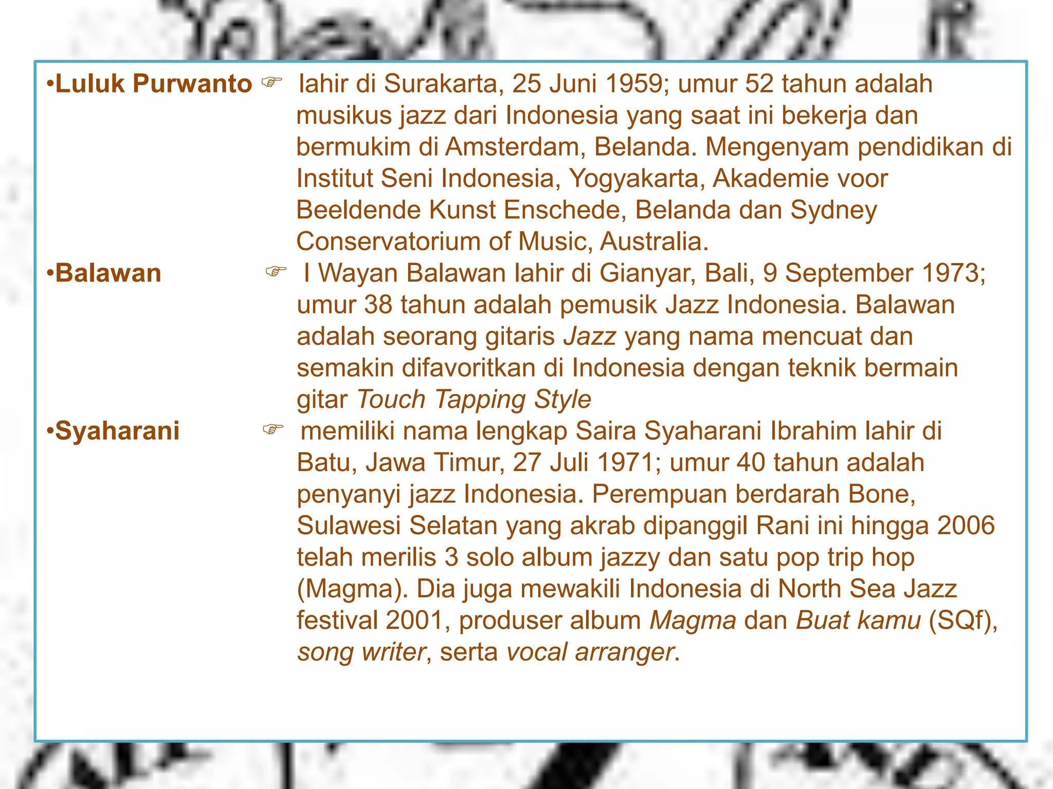 Api Rani Jazz Presentation seni about jazz | PPTX