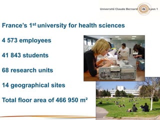 France’s 1st university for health sciences
4 573 employees
41 843 students
68 research units
14 geographical sites
Total floor area of 466 950 m²
 