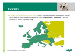 Sommaire

       Le SEPA (Single Euro Payments Area) est un espace européen à l’intérieur duquel
        les acteurs économiques pourront effectuer des paiements en euros, 70% des
        paiements B to B sont déjà en €.




#2   Juin 2008 • Division Moyennes et Grandes Entreprises
 