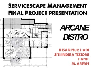 Servicescape Management
Final Project PRESENTATION

                  ARCANE
                   DISTRO
                  IHSAN NUR HADI
               SITI INDIRA TIZIOMI
                             HANIF
                         M. ARFAN
 