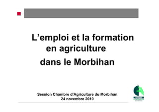 L’emploi et la formation
en agriculture
dans le Morbihan
Session Chambre d’Agriculture du Morbihan
24 novembre 2010
 