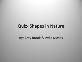 Quiz- Shapes in Nature

By: Amy Brook & Lydia Moses
 